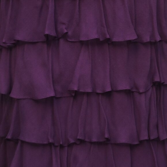 Kenar Plum Silk Ruffled High Halter Neck Keyhole Back Sleeveless Lined Top Sz M - Picture 3 of 7